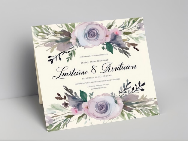 eine Hochzeitsinvitation mit einem Aquarellblumen-Design und einem weißen Hintergrund