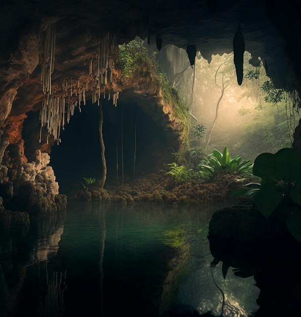 Eine Höhle mit einem Baum in der Mitte
