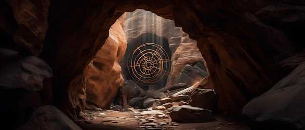 Eine Höhle mit einem Kreis in der Bildmitte