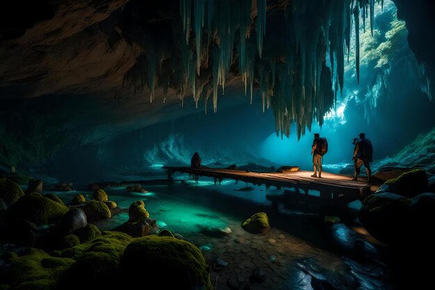 Eine Höhle mit einer Höhle und eine Höhle mit einem Licht darauf