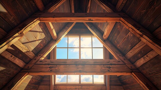 eine hölzerne Hütte mit einem Himmel und Wolken im Hintergrund