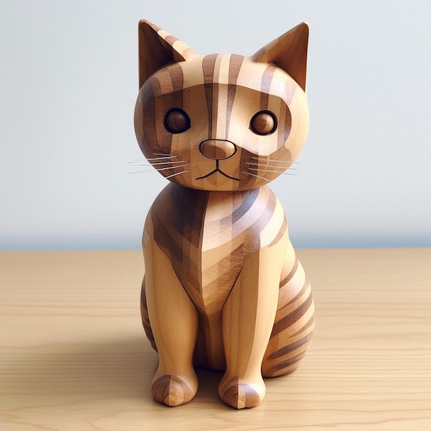 Eine hölzerne Katzenfigur mit weißem Hintergrund