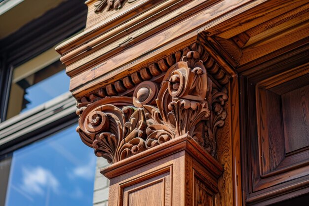 Foto eine hölzerne säule mit einem geschnitzten entwurf