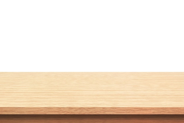 Eine hölzerne Tischplatte mit weißem Hintergrund