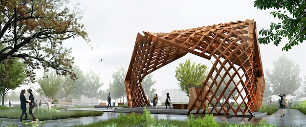 eine Holzbrücke besteht aus Holz und hat eine Holzkonstruktion, auf der steht: Holz.