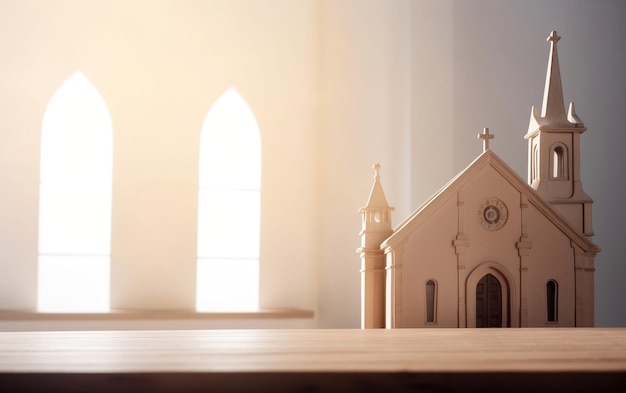 Eine Holzkirche mit einer Uhr an der Vorderseite