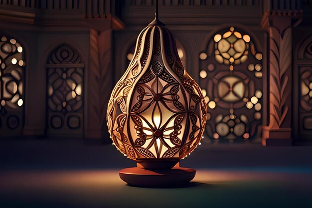 Eine Holzlampe mit einem ausgeschnittenen Motiv, auf dem „Eid“ steht