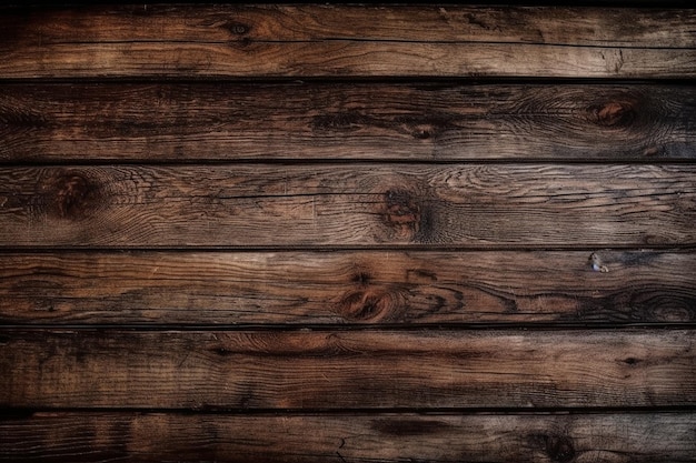 Eine Holzwand mit dunkelbraunem Hintergrund und einem Holzboden.