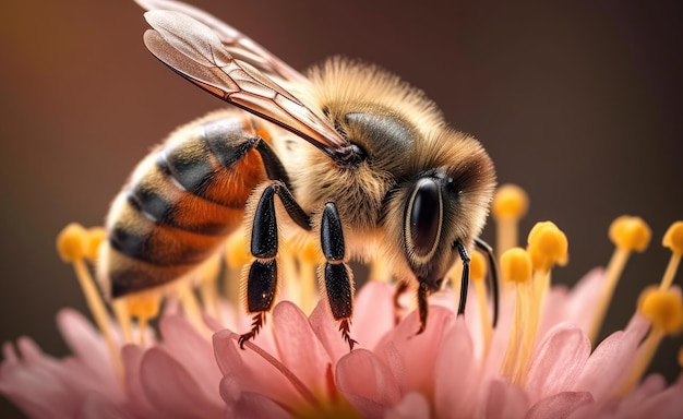 Eine Honigbiene sitzt auf einer Blume und sammelt Nektar