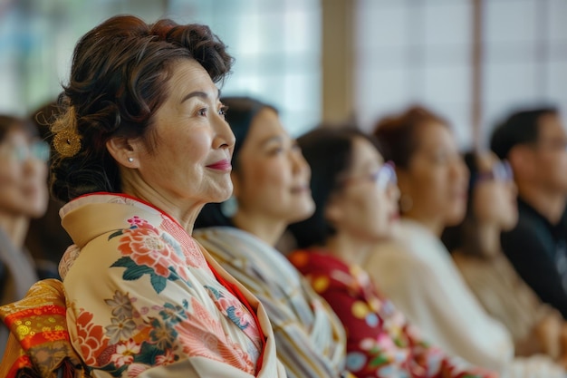 Eine horizontale Seitenansicht von japanischen Frauen, die sich dem Seminar für Frauen anschließen