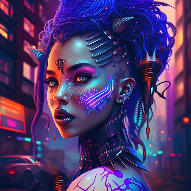 Eine hübsche Frau im Cyberpunk-Stil