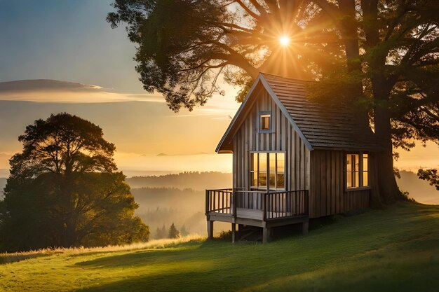 Foto eine hütte im wald von person