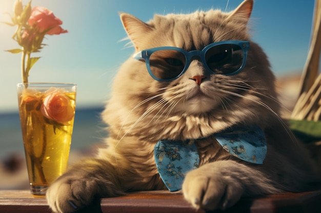 Eine humorvolle Katze genießt Cocktails in der Bar Generative Ai
