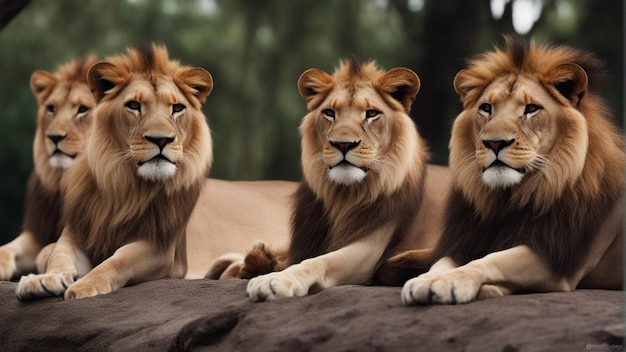Eine hyperrealistische Löwengruppe im Dschungel