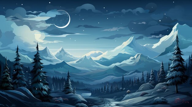 eine Illustration einer Berglandschaft bei Nacht