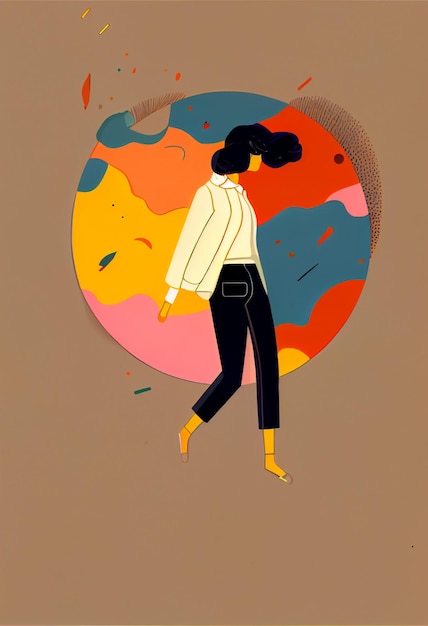Eine Illustration einer Frau, die vor einer generativen KI des Planeten geht