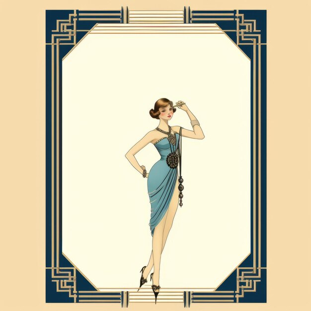 Foto eine illustration einer frau in einem art-deco-stilrahmen