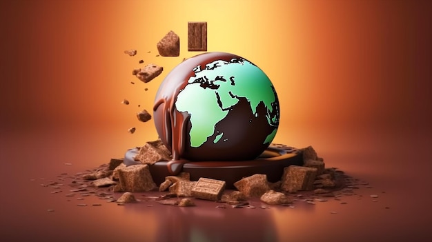 Eine Illustration einer schmelzenden Welt mit schmelzender Schokolade darauf.