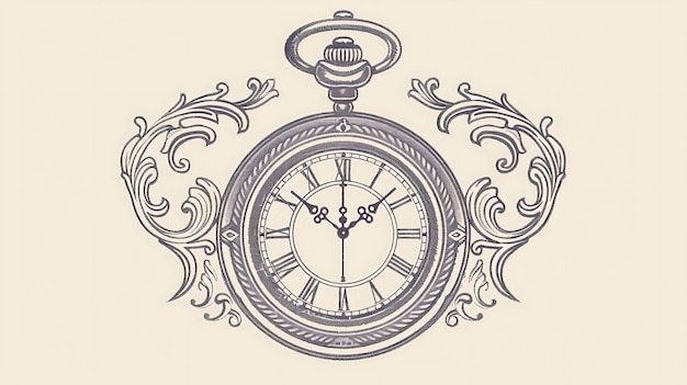 Foto eine illustration einer taschenuhr mit komplizierten verzierungen die uhr ist schwarz-weiß mit einem sepia-ton-hintergrund