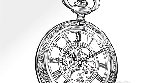 Foto eine illustration einer wunderschönen taschenuhr mit komplizierten details die uhr ist geöffnet und enthüllt die innere arbeitsweise des mechanismus