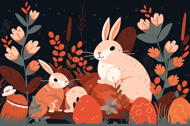 Eine Illustration eines Hasen und eines Hasen mit Eiern