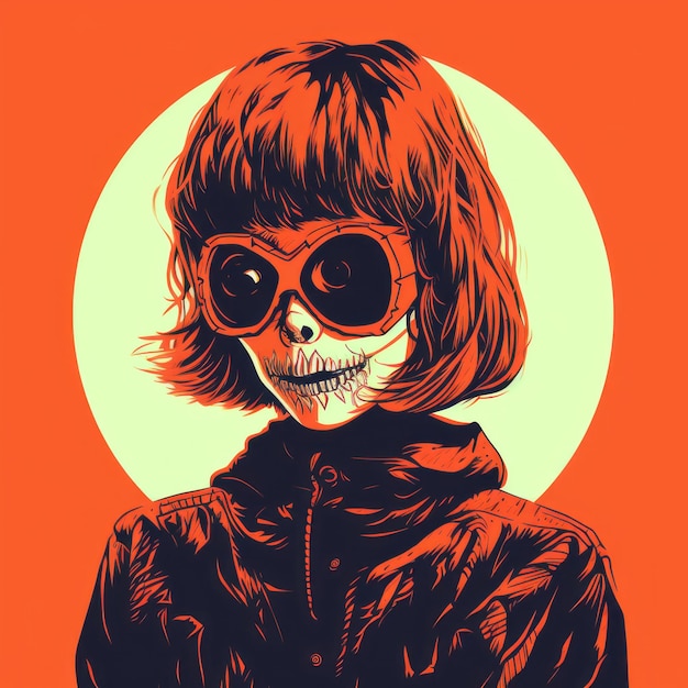 eine Illustration eines Mädchens mit Sonnenbrille auf orangefarbenem Hintergrund