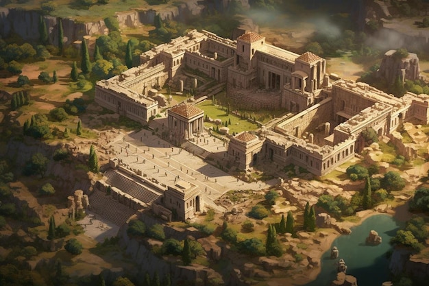 eine Illustration eines Modells einer antiken Stadt.
