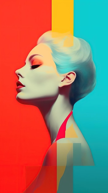Eine Illustration eines Modeporträtes in Kombination mit abstrakter Kunst, die von KI generiert wurde