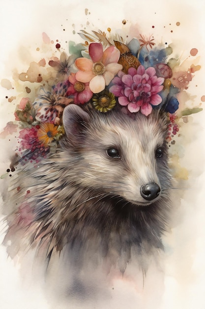 Eine Illustration eines Opossums mit Blumen darauf