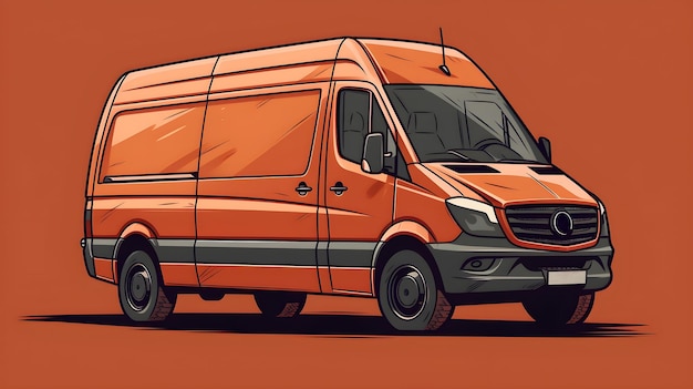 Eine Illustration eines orangefarbenen Mercedes-Benz-Lieferwagens