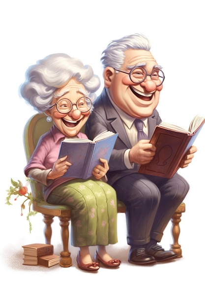 Eine Illustration eines Paares, das Bücher liest