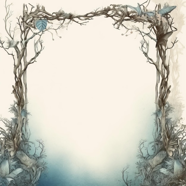 eine Illustration eines Rahmens aus Zweigen und Blättern
