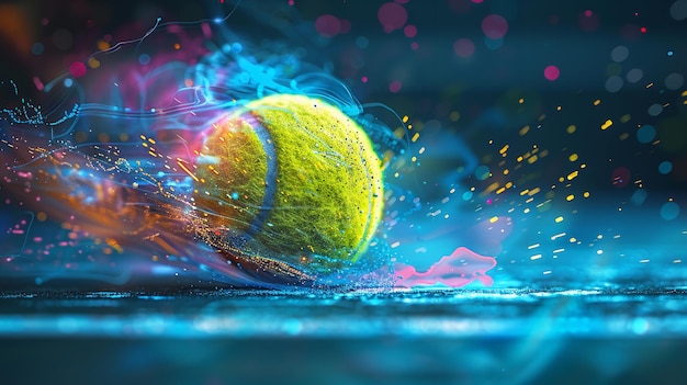 Eine Illustration eines Tennisballs mit dynamischem Cybersport-Hintergrund mit einem großen Raum für Text- oder Sportproduktwerbung Generative KI