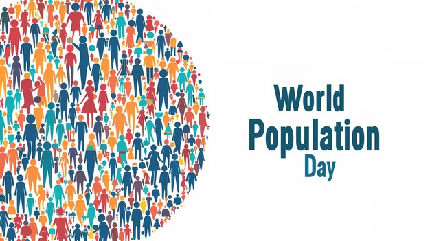Eine Illustration mit Globus und menschlichen Modellen für ein Poster geschrieben Weltbevölkerungstag mit Platz für Text oder Produkt Generative KI