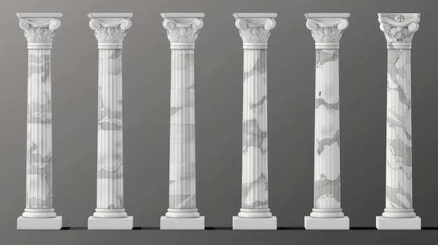 Eine Illustration von Architekturelementen im antiken römischen und griechischen Stil, klassische Palastbaukolonnaden auf einem transparenten Hintergrund