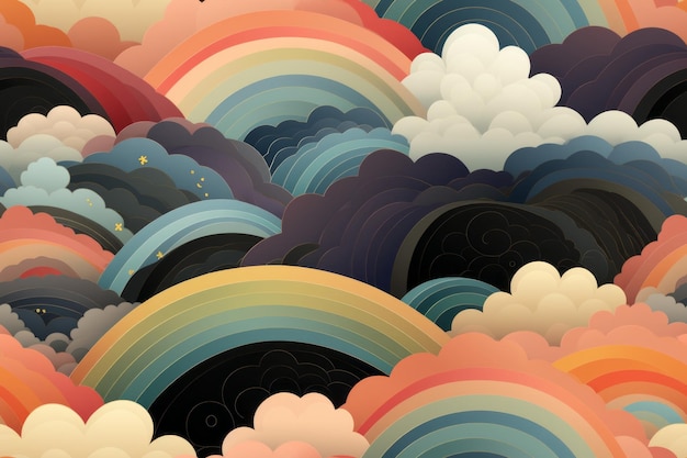 eine Illustration von bunten Wolken und Regenbögen