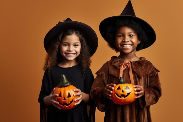 Foto eine illustration von kindern, die ein halloween-kostüm tragen. ki-generiert