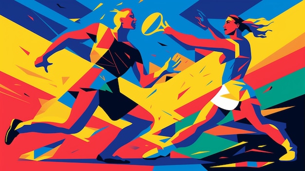 Eine Illustration von zwei Frauen, die Rugby spielen.