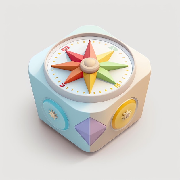 eine illustrierte Erzeugung eines niedlichen 3D-Kompasses auf isolierter weißer Farbe
