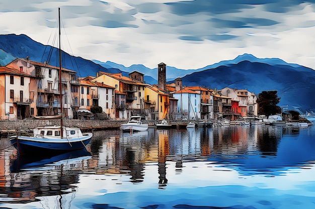 Eine impressionistische, malerische Küstenstadt im Mittelmeerraum