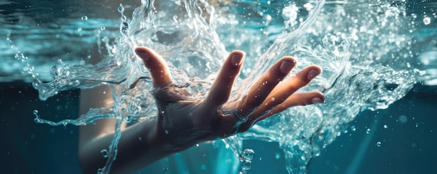 Eine in Wasser versenkte Hand einer Frau erzeugt einen faszinierenden Splash-Effekt