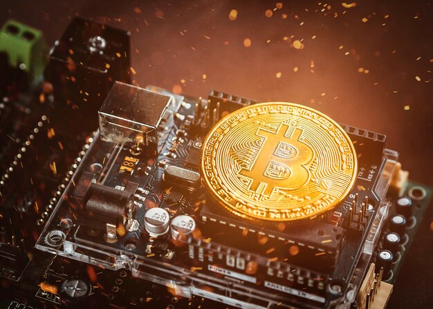 Eine innovative digitale Währung Bitcoin mit Lichteffekt