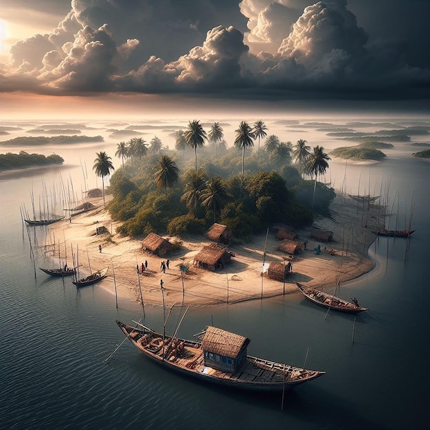 Eine Insel an der südlichen Grenze der Sundarbans ist ein Fischerschiff in Dublar Cha