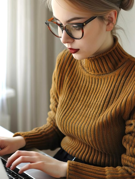 Eine junge, attraktive Büroangestellte konzentriert sich auf den Computer