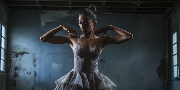 eine junge Balletttänzerin in einem Studio, die Anmut und Disziplin verkörpert.