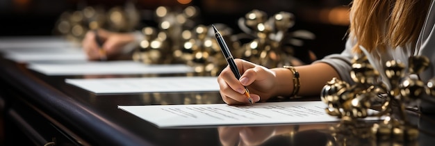 Eine junge Dame schreibt mit einem Stift auf Papier