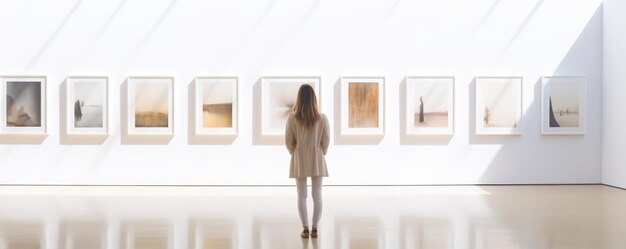 Eine junge Frau besucht eine moderne Kunstgalerie und schätzt die Schönheit zeitgenössischer Schöpfungen