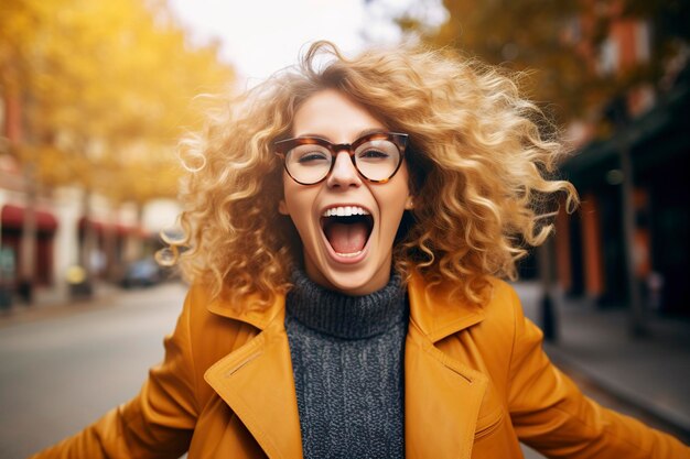 Foto eine junge frau, die lächelt und modisch gekleidet ist