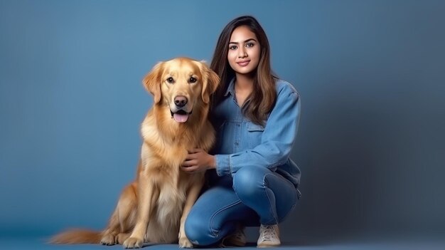 Eine junge Frau mit ihrem liebenswerten Golden Retriever