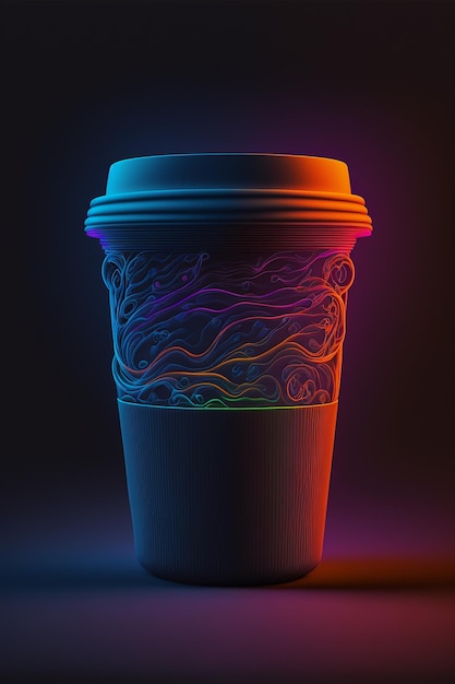 Eine Kaffeetasse mit buntem Farbverlauf auf der Vorderseite.